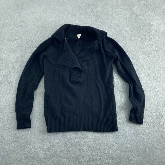 J.Crew Womens Medium Black Wool/Nylon/Cashmere Blend Ribbed Collar Sweater 2988 - Picture 1 of 7